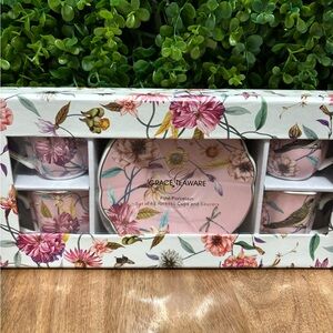 Grace Teaware Pink Floral Porcelain Espresso Cup & Saucer Set (Set of 4)